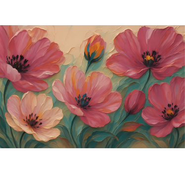 Geschilderde bloemenkunst fotobehang badkamer - TenStickers