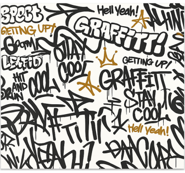 Zwart-witte graffiti fotobehang tienerkamer - TenStickers