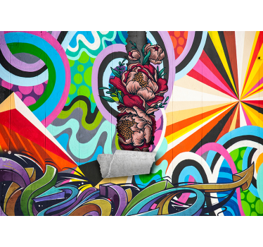 Fotobehang tienerkamer street art grafitti met rozen - TenStickers
