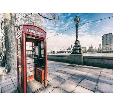 Rode telefooncel Londen stad muur fotobehang - TenStickers