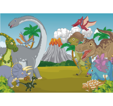 Vulkaan dinosaurussen kinder fotobehang - TenStickers