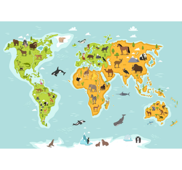 Dieren wereldkaart fotobehang - TenStickers