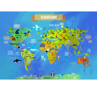 Wereldkaart met dieren Fotobehang - TenStickers