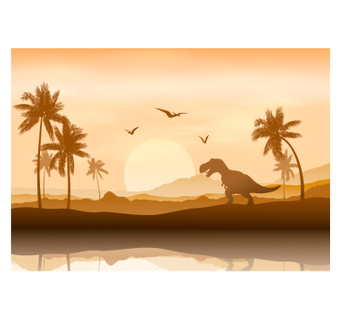 Dinosaurus zonsondergang landschap fotobehang kinderkamer - TenStickers