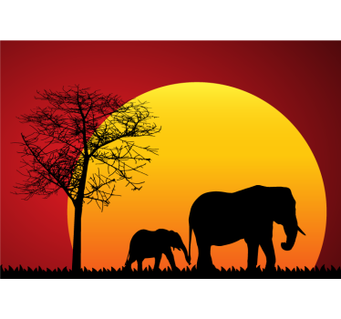 Olifanten tijdens de schemering foto behang dieren - TenStickers