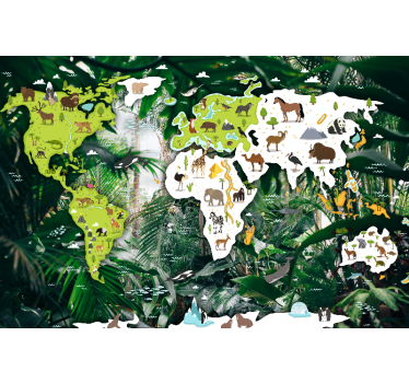 Fotobehang wereldkaart dierenwereld - TenStickers