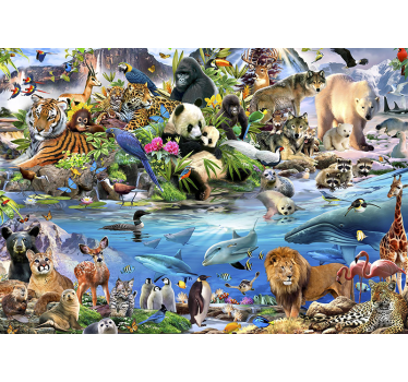 Wildlife safari-scène fotobehang kinderkamer - TenStickers