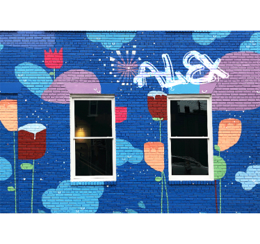 Kleurrijke bloemenelementen Fotobehang graffiti - TenStickers