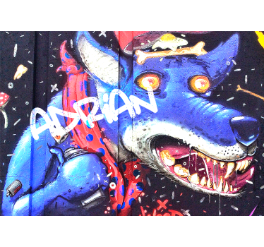 Aanpasbare blauwe wolf Fotobehang graffiti - TenStickers