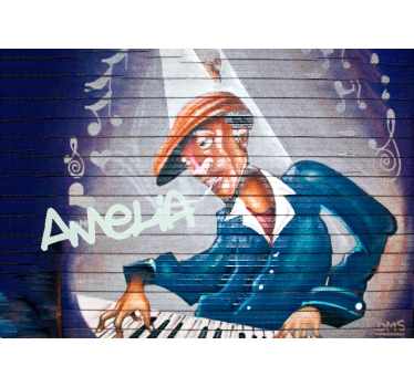 Muzikant met hoed Fotobehang graffiti - TenStickers