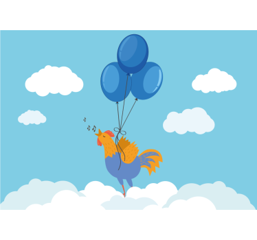 Fotobehang kinderkamer zingende haan ballonnen - TenStickers