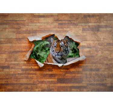 Foto behang dieren tijgerkop aan de muur - TenStickers
