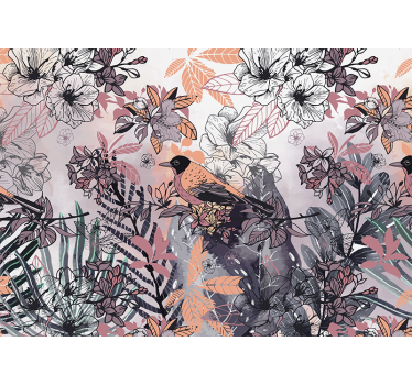 Bloemen foto behang vogel tussen bloemen - TenStickers