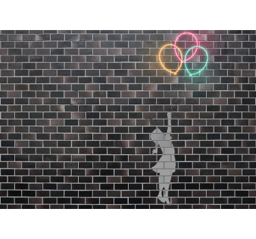 Fotobehang graffiti meisje dat naar ballonnen reikt - TenStickers