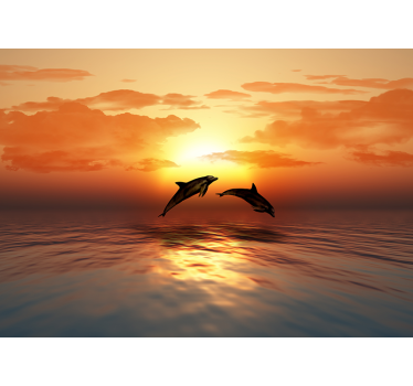 Dolfijnen springen zonsondergang foto behang dieren - TenStickers