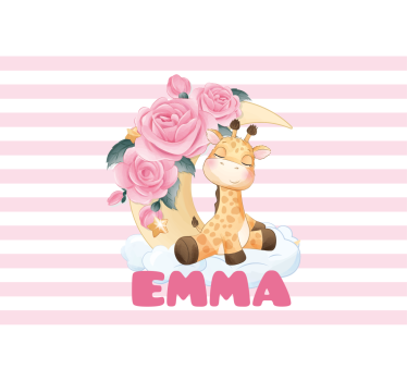Fotobehang kinderkamer giraffe met rozen - TenStickers