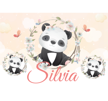 Foto behang dieren panda met bloemen - TenStickers