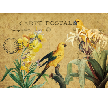Fotobehang bloemen vintage papegaaien en flora - TenStickers
