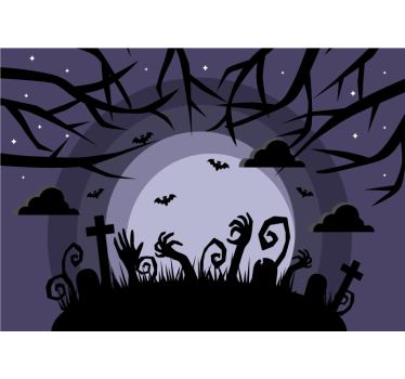 Fotobehang halloween spookachtige begraafplaats scene - TenStickers