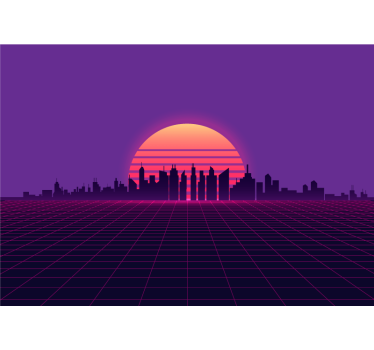 Fotobehang stad zonsondergang stadsgezicht silhouet - TenStickers