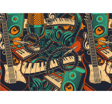 Fotobehang muziek gitaar en koptelefoon - TenStickers