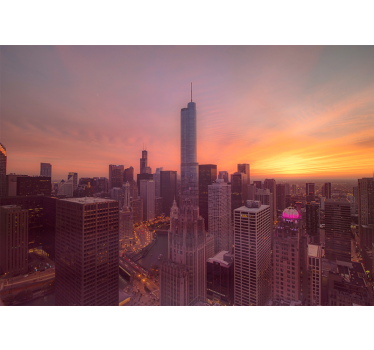 Fotobehang stad chicago skyline zonsondergang - TenStickers