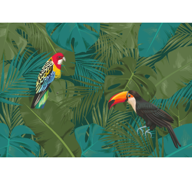 Foto behang dieren tropische papegaaien display - TenStickers