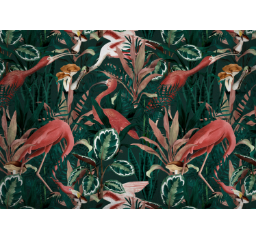 Flamingo's in het blad foto behang dieren - TenStickers