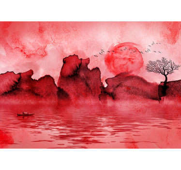 Chinees inktlandschap Foto behang rood - TenStickers