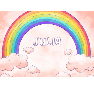 Regenboog met wolken naam Fotobehang kinderkamer - TenStickers