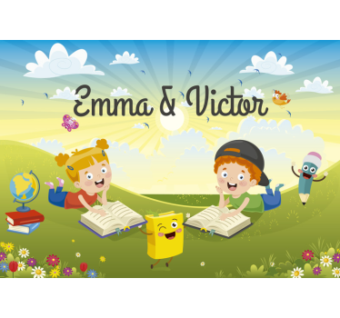 Kinderen met boeken fotobehang kinderkamer - TenStickers