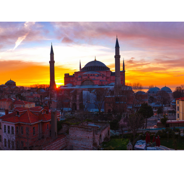 Zonsondergang stadsgezicht panorama fotobehang stad - TenStickers