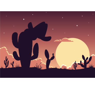Cactus zonsondergang silhouet fotobehang kinderkamer - TenStickers