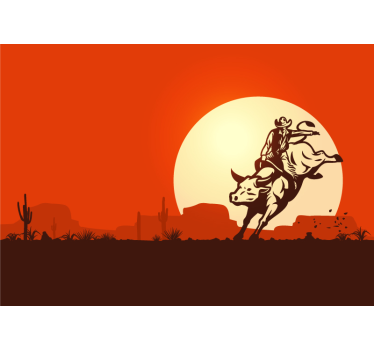 Fotobehang kinderkamer cowboy op stier - TenStickers