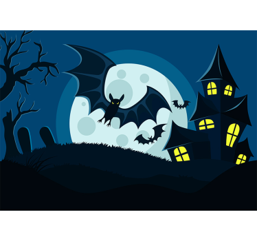 Spookhuis scène fotobehang halloween - TenStickers
