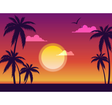 Tropische zonsondergang silhouetten fototapet landschap - TenStickers