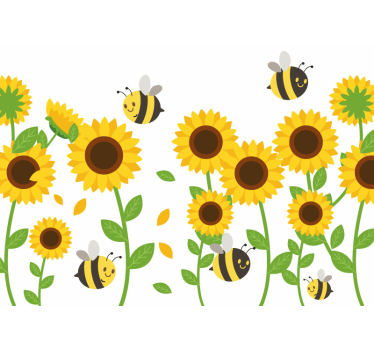 Bloemen foto behang vrolijke zonnebloemen bijen - TenStickers