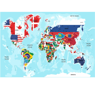 Fotobehang wereldkaart op maat Wereldkaart met vlaggen - TenStickers