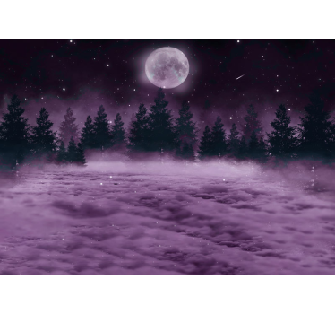 Maanverlichte roze scène foto behang bos - TenStickers