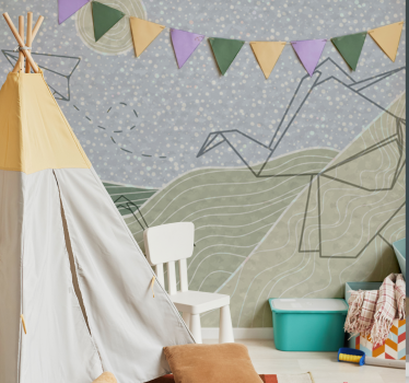 Japandi olifanten ontwerp fotobehang kinderkamer - TenStickers