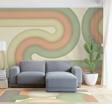 Gebogen retropatroon foto behang woonkamer - TenStickers