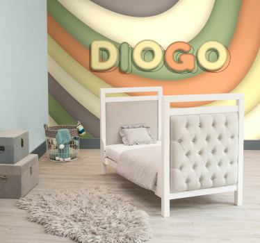 Gebogen strepen met naam fotobehang kinderkamer - TenStickers