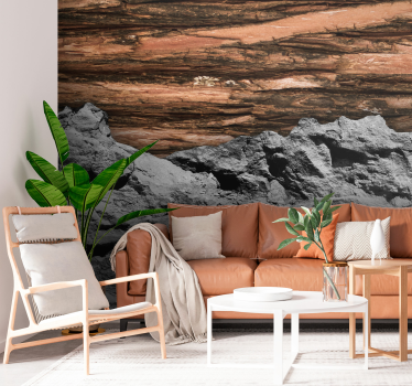 Hout en steenhout fotobehang woonkamer - TenStickers