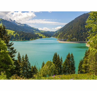 Fotobehang berg Zwitserland rivier bergen - TenStickers