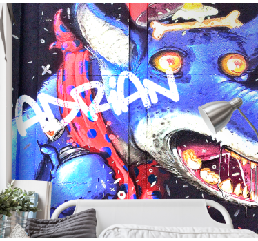 Aanpasbare blauwe wolf Fotobehang graffiti - TenStickers