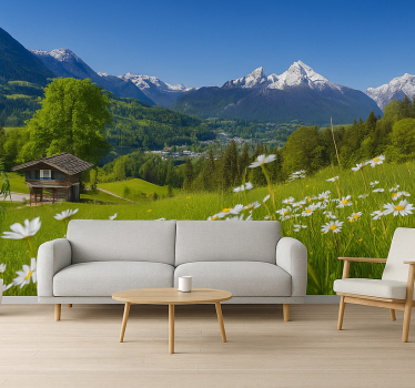 Alpenchalet in de zomer fotobehang bergen - TenStickers