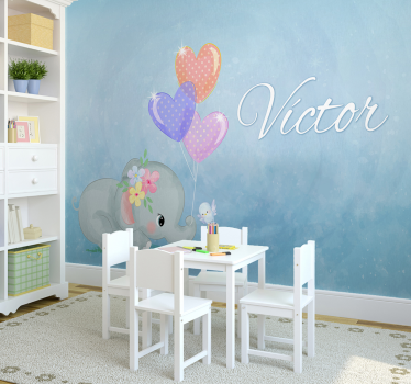 Fotobehang babykamer olifant met naam - TenStickers
