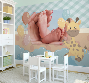Giraffe met op maat gemaakte foto foto behang babykamer - TenStickers