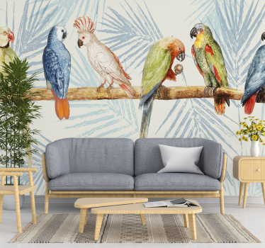 Behang met pastelkleurige papegaaien - TenStickers