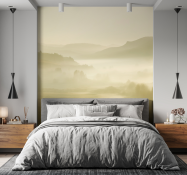 Beige en mistige uitzichten berg slaapkamer behang - TenStickers